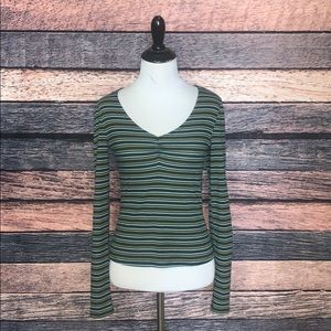 V Neck Striped Long Sleeve Top